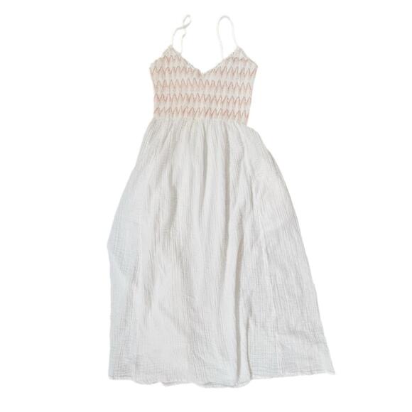 Free People Dresses & Skirts - Free People White Muslim Cotton Sleeveless Sundress w Orange Stitching - Large